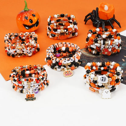 sengpan Halloween female bracelet spider pumpkin pendant stackable Halloween bracelet elastic multilayer bracelet