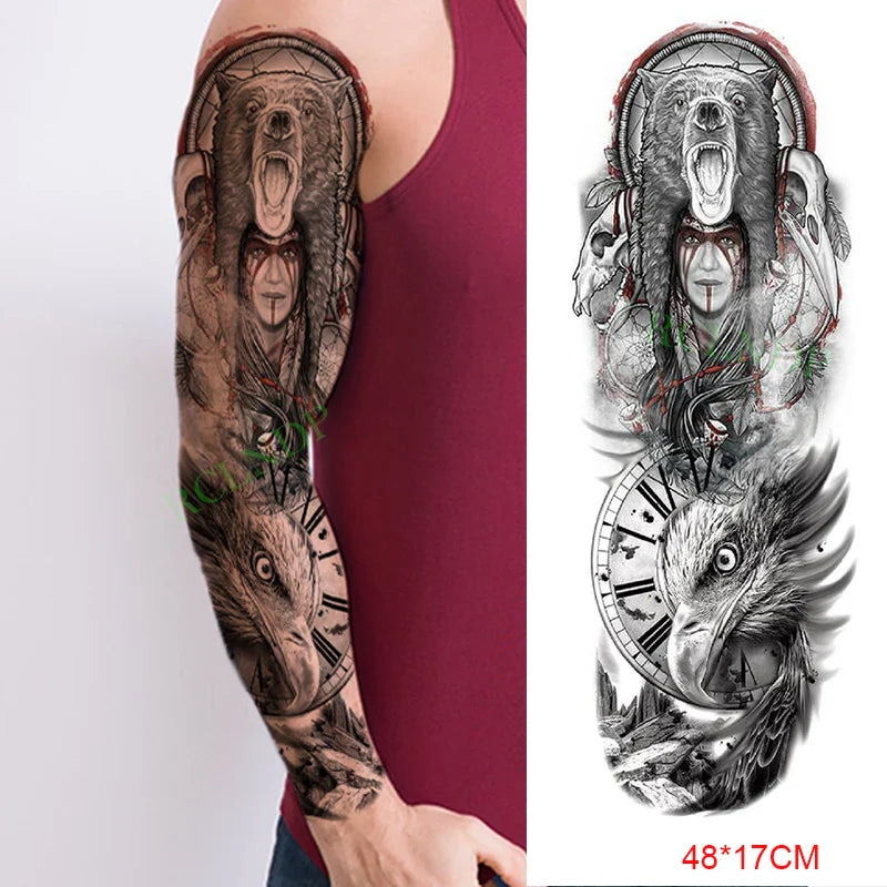 sengpan Waterproof Temporary Tattoo Sticker Anubis Ancient Egypt Greece Zeus Eye Full Arm Fake Tatto Flash Tatoo Sleeve for Men Women