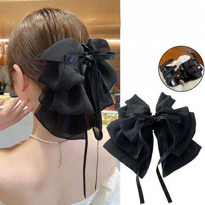 sengpan New Bow Floating Ribbon Grip Clip Girls Elegant Ponytail Braid Claw Clip Retro Luxury Female Hair Card Hair Accessories