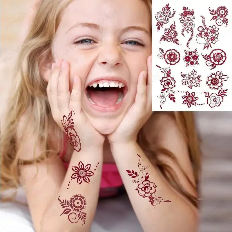 Waterproof Temporary Tattoos for Women Small Fake Tattoo for Children Henna Design Stickers for Hand Body Art