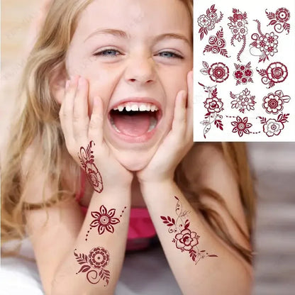 Waterproof Temporary Tattoos for Women Small Fake Tattoo for Children Henna Design Stickers for Hand Body Art