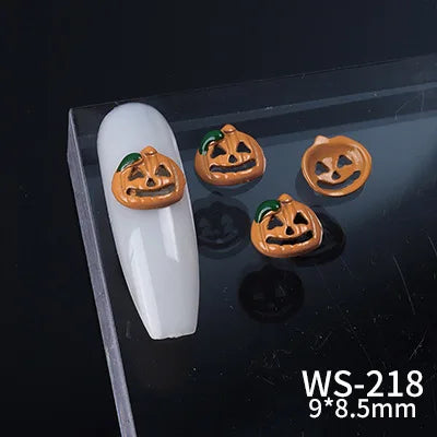 Lianfudai New 10pcs/Bag Halloween Alloy Spray Painted Nail Art Decoration Accessories Cute Funny Cartoon Pumpkin Skull Head Wizard Charms