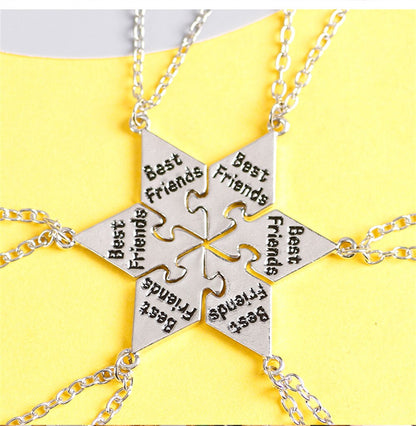 sengpan 6-piece Best Friend Necklace Hexagon Letter Pendant Bff   Choker  Fashion Men And Women Friendship Necklace Jewelry Accessories