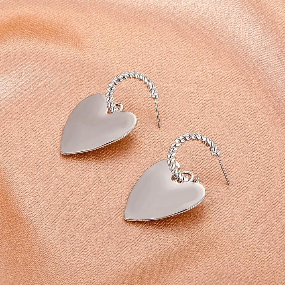 sengpan Silver Color Earrings For Women Wedding Trendy Elegance Sweet LOVE Heart Pendant Eardrop Party Jewelry