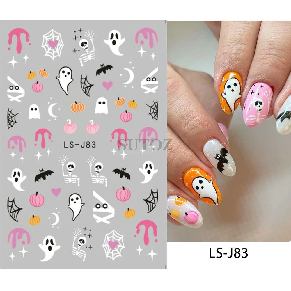 sengpan 3D Halloween Nail Art Stickers Horror Ghost Skull Evil Eye Anime Decals Bloody Rose Sticker for Nail Manicure Decoration LEBF956