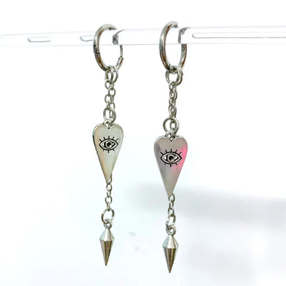 sengpan Punk Jewelry Heart Evil Eye Drop Earrings Cool Grunge Rock Rivet Earrings Aesthetic Korean Fashion Accessories Goth Earrings