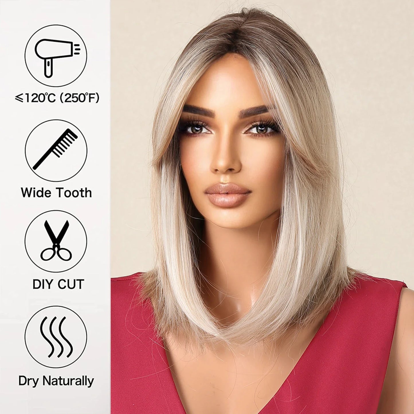 sengpan Short Brown Ombre Blonde Cosplay Wig Synthetic Straight Wigs for Black Women Heat Resistant Halloween Party Daily Natural Hair