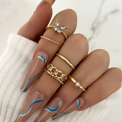 sengpan Bohemian Geometric Rings Sets Crystal Star Moon Flower Butterfly Constellation Knuckle Finger Ring Set For Women Fashion Jewelry