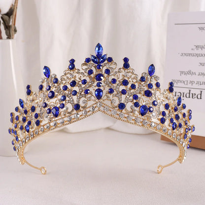 sengpan  Baroque Pink Crystal Beads Tiara Crown Headwear For Women Girls Wedding Party Princess Bridal Queen Hair Accessories