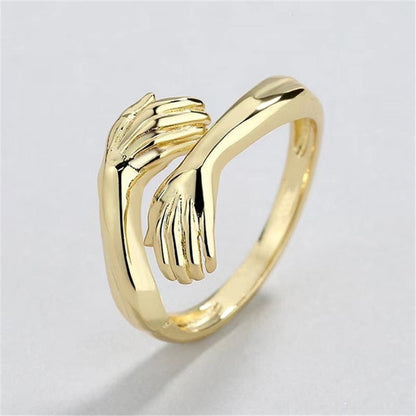 sengpan Classic Creative Silver Color Hug Rings for Women Fashion Metal Carved Hands Open Ring Birthday Party Jewelry