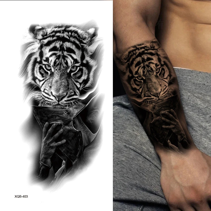 sengpan Black Forest Animal Temporary Tattoos for Men Wolf Tattoo Stickers Tiger Skull Skeleton Fake Tattoo for Women Arm Sleave