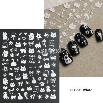 sengpan 5D Embossed Halloween Nail Stickers Skull Chams Spooky Flower Ghost Nail Decals Spider Web Skeleton Sliders for Manicure NTJI-5D