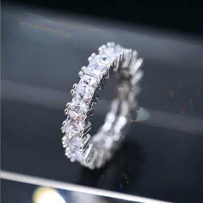 sengpan Handmade Inlay Crystal Zircon Ring AAA Zircon Wedding Band Rings for Women Finger Accessory Party Anniversary Jewelry Gifts