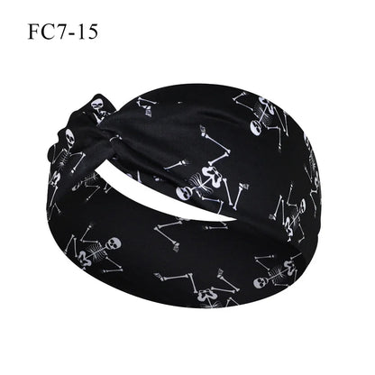 sengpan Halloween Skeleton Turbans Yoga Elastic Head Wrap Women Headband Wide Hairbands Headwear Bandanas Fashion Hair Band YZL05-5