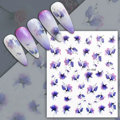 sengpan Simple Flowers 3D Nail Stickers Spring Summer Blossom Floral Tulip Fruit Nail Art Decals Adhesive Sliders Manicure Decorations