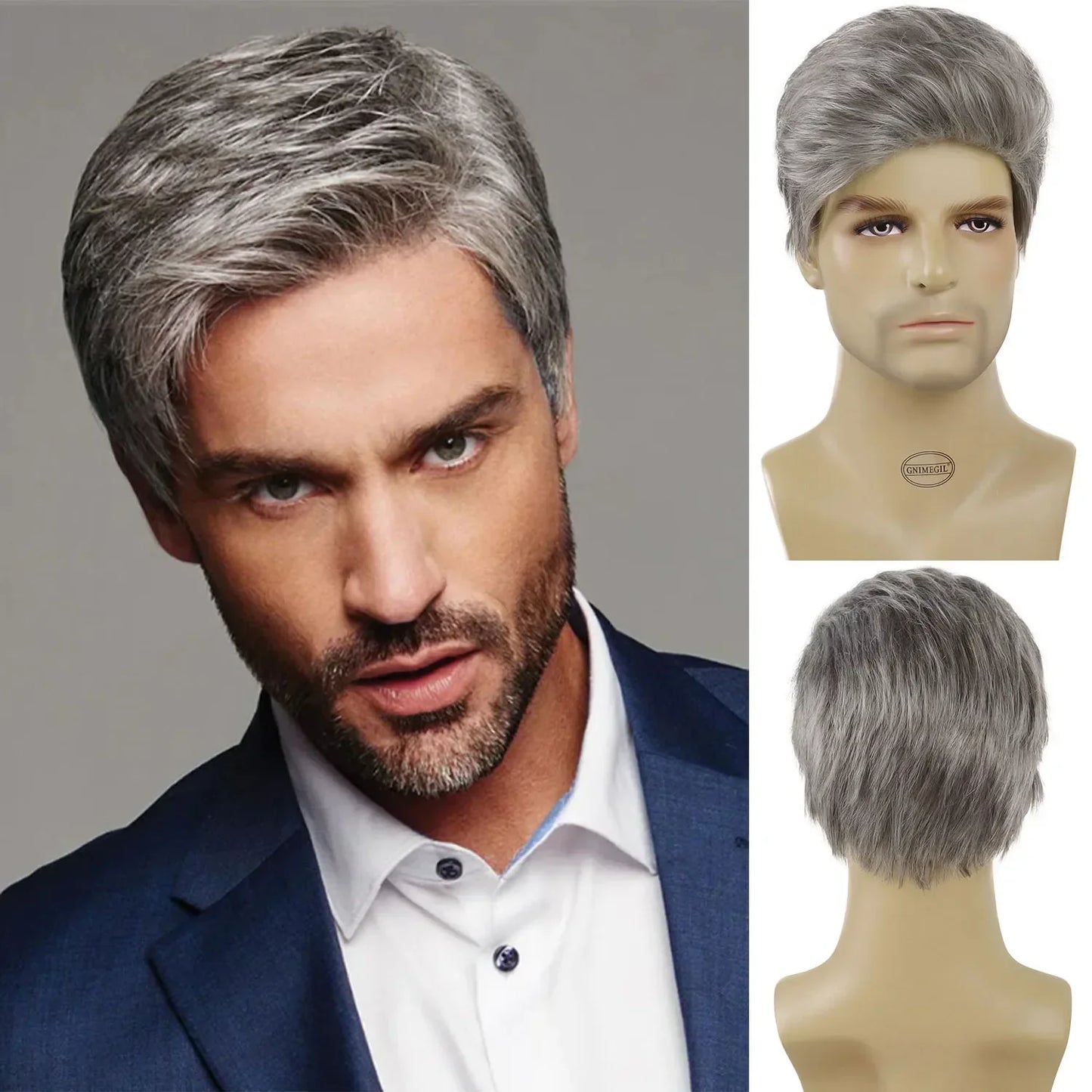 sengpan Men Wigs Short Hair Synthetic Dark Brown Color Natural Wigs with Bangs Fashion Short Haircuts Male Wig Cosplay Daily