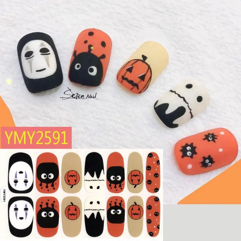 sengpan Baking Free Halloween Nail Stickers Full Sticker Fashion Nail Art Jewelry  Pumpkin Ghost Wholesale Applique Nail Sticker