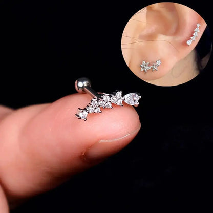 sengpan 1PC  Flower Leaf Tragus Helix Piercing Studs Earrings Women Mini Crystal CZ Stainless Steel Earings Girls Ear Bone Fine Jewelry