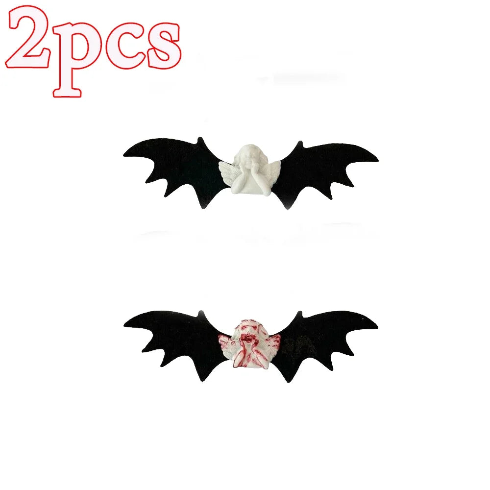 sengpan 1/4pcs Skull Bat Hair Clips Gothic Duckbill Clips Halloween Angel Bat Hair Barrettes Lolita Hairpin Creative Hair Styling Tools