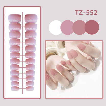 sengpan 24Pcs/Set Long Round Head Bright Solid Color Press On Acrylic Nail Art Fake Nails Finished Wearing Manicure Reusable False Nails