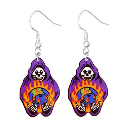 sengpan Halloween Earrings Cute Cartoon Cat Crow UFO Bat Design Dangle Earrings Acrylic Jewelry Versatile Accessories