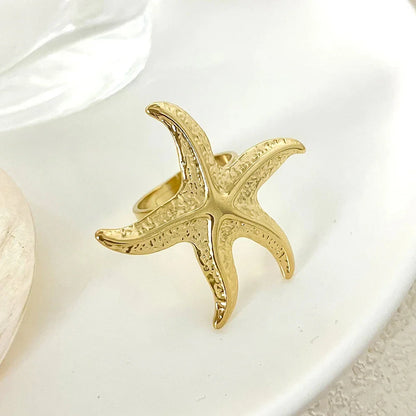 sengpan 1pc Starfish Shaped Funny Stainless Steel Opening Ring 14K Gold Plated Funny Accessories Men And Women's Ring For Daily Wear