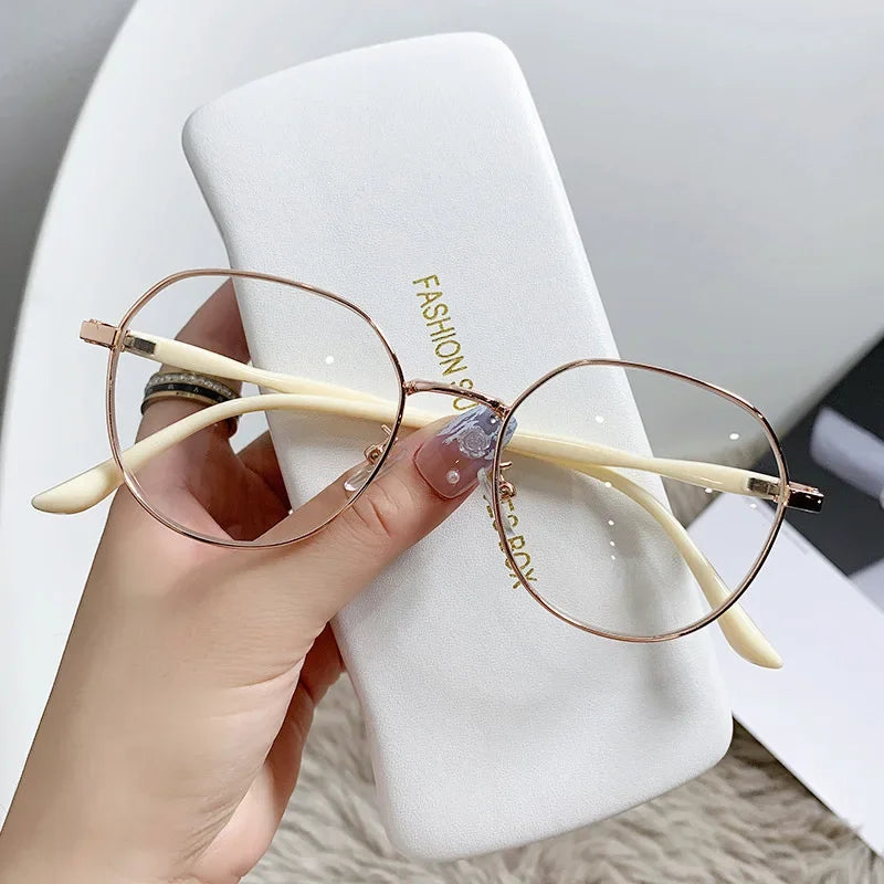 sengpan Metal Round Decor Round Glasses Women Anti Blue Light Computer Glasses Lentes Black Metal Spectacle Frame 0 Diopter 2024 Glasses