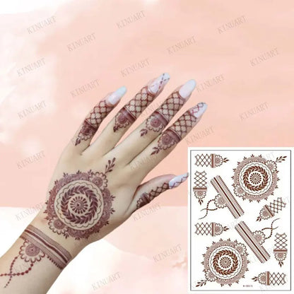 sengpan Brown Henna Lace Temporary Tattoos Sticker For Women Mehndi Stickers for Hand Neck Body Feather Flora Henna Tattoo Waterproof