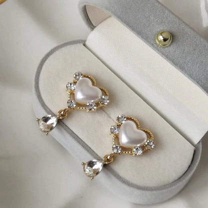 sengpan Love Imitation Pearl Heart Earrings for Women Modern Fashion Girls Earrings Gold Color Statement Ear Accessories Jewelry