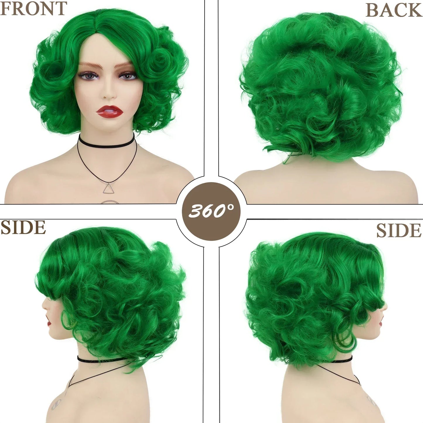 sengpan Cosplay Wig Green Wigs for Women Synthetic Short Curly Wig St. Patrick's Day Costume Party Harajuku Anime Lolita Wig