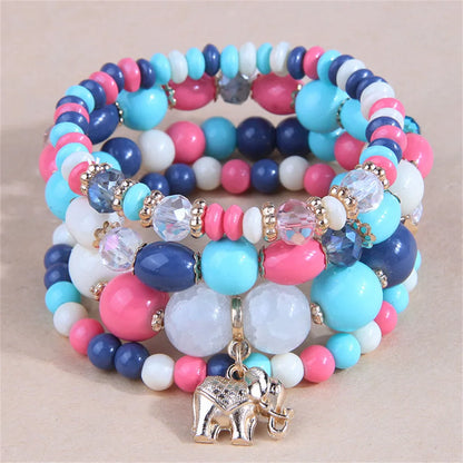 Lianfudai New Korean Multicolor Crystal Beads Elastic Rope Bracelets For Women Elephant Wrap Strand Bracelet Men Pulseira Feminina