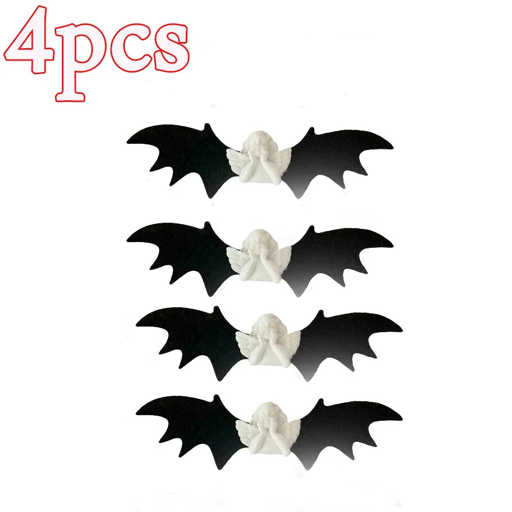 sengpan 1/4pcs Skull Bat Hair Clips Gothic Duckbill Clips Halloween Angel Bat Hair Barrettes Lolita Hairpin Creative Hair Styling Tools