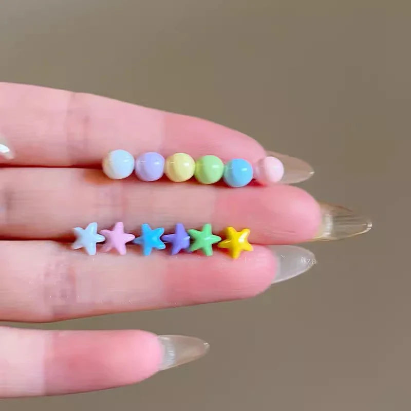 sengpan 6Pcs/set Dopamine Style Colorful Star Stud Earrings for Women Girls Sweet Acrylic Small Bead Earrings Simple Fashion Jewelry