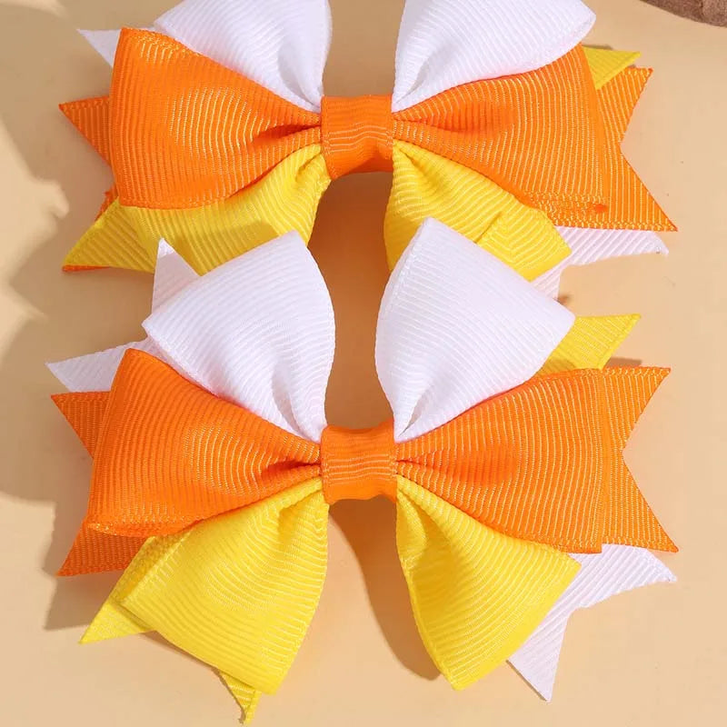 sengpan 2Pcs Corn Candy Hair Bow Clips Halloween Candy Hairpin for Kids Girls Cute Ribbon Bows Barrettes Fashion Hair Accessories