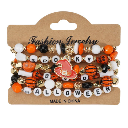 sengpan Halloween female bracelet spider pumpkin pendant stackable Halloween bracelet elastic multilayer bracelet