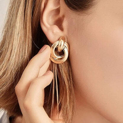 sengpan Hiphop Exaggerated Irregular Metal Dangle Earrings Spiral Twist Knot Geometry Round Smooth Rock Ear Brincos Jewelry Gift