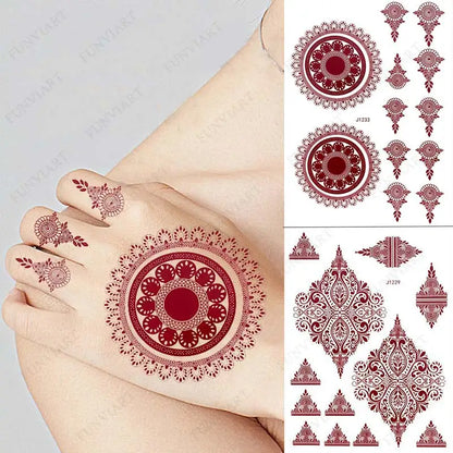 sengpan Brown Henna Tattoos Women Waterproof Temporary Henna Sticker for Hand Fake Tattoo Body Art Lace Mehndi Hena Tatoo