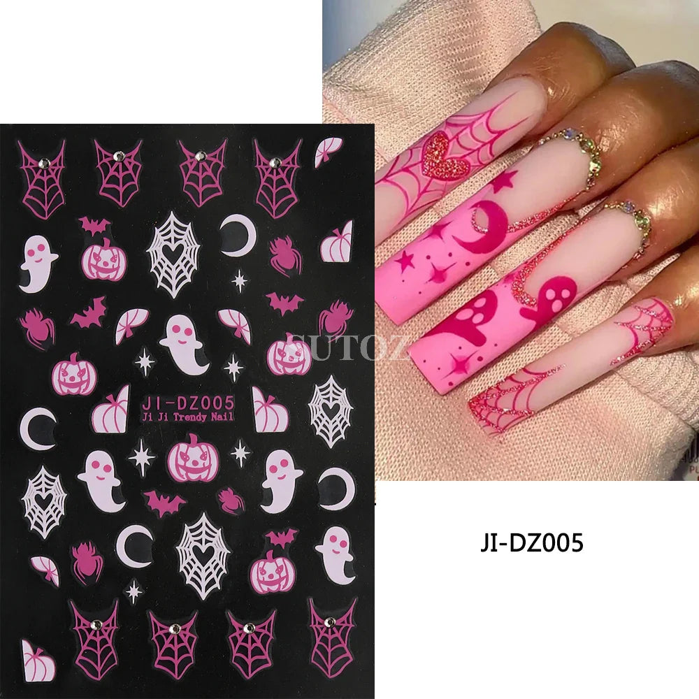 sengpan Spider Nail Art Stickers Halloween Design Ghost Skull Spider Webs Pumpkin Nail Decors Y2K Diamond Charms Manicure Decals GLJI-DZ