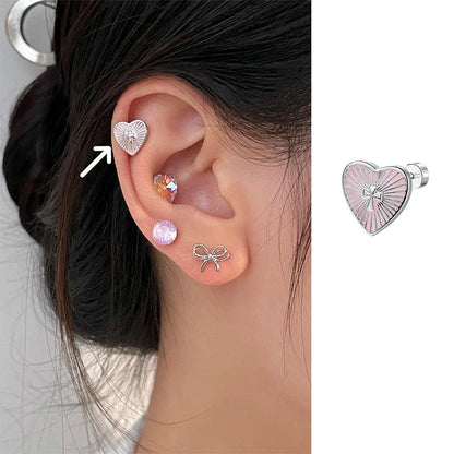 sengpan New Trendy Simple Heart Butterfly Earrings for Women Glossy Stainless Steel Studs Sweet Niche Design Party Jewelry Wedding Gifts