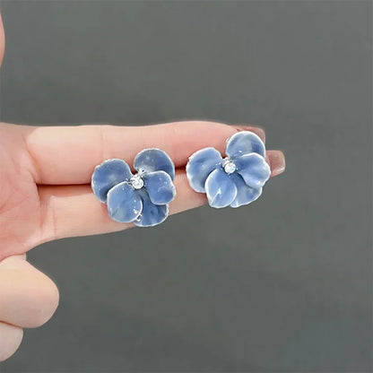 sengpan New Trendy Cute Blue Red Flowers Earrings for Women Exquisite Silver Needle Studs Sweet Elegant Party Jewelry Gifts