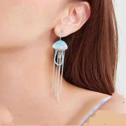 sengpan New niche style sea blue jellyfish zircon tassel women's earrings