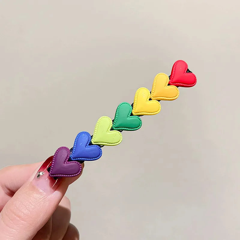 sengpan New Korean Cute Rainbow Love Heart Hairpins Hairgrips Summer Color Barrettes Hair Clips for Women Girls Hair Accessories