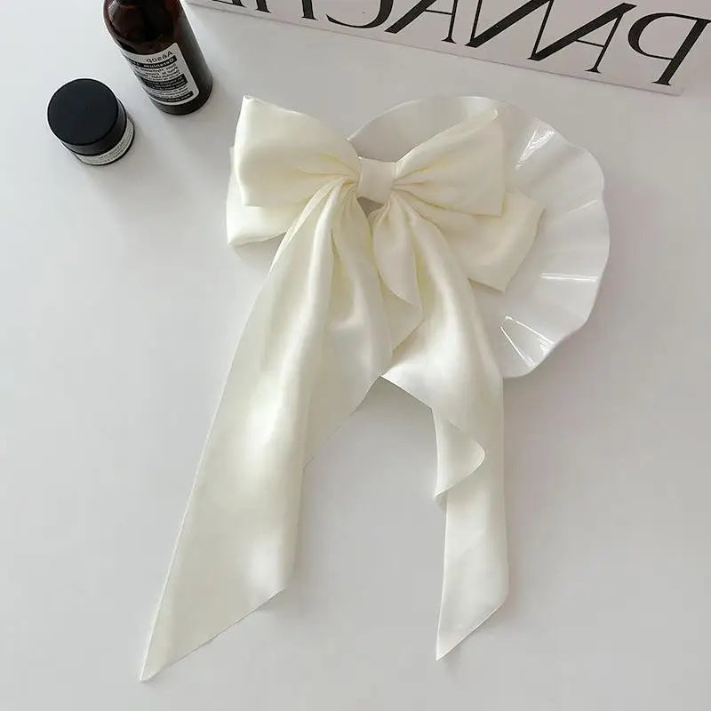 sengpan Elegant Bow Ribbon Hair Clip Fashion Simple Solid Satin Spring Clip Hair Pin Retro Headband with Clips Girls Hair Accessories