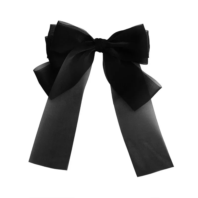 sengpan New Black White Yarn Bow Hair Clip for Women Girls Spring Clip Back Head Hairpin Fashion Hair Accessories