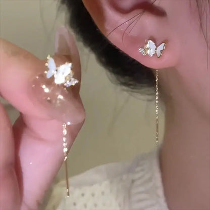 Lianfudai New Fashion Trend Unique Design Elegant Delicate Snake Shape Zircon Tassel Stud Earrings Women Jewelry Party Gifts Wholesale