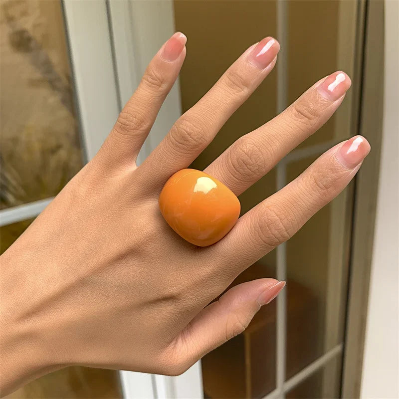 sengpan Classic Candy Color Acrylic Ring Exaggerated Geometric Ring Hand Jewelry Wholesale Women's Accessories