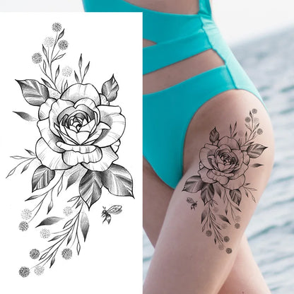 sengpan Waterproof Temporary Tattoo Stickers for Women Black Sexy Rose Butterfly Flowers Body Art Tattoo Arm Legs Sleeve Fake Tattoos