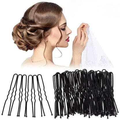 sengpan Black Hair Clips U-Shaped Bobby Pin Women Invisible Wavy Hairpin Hairstyle Styling Metal Hair Grips Barrette Hair Accessories