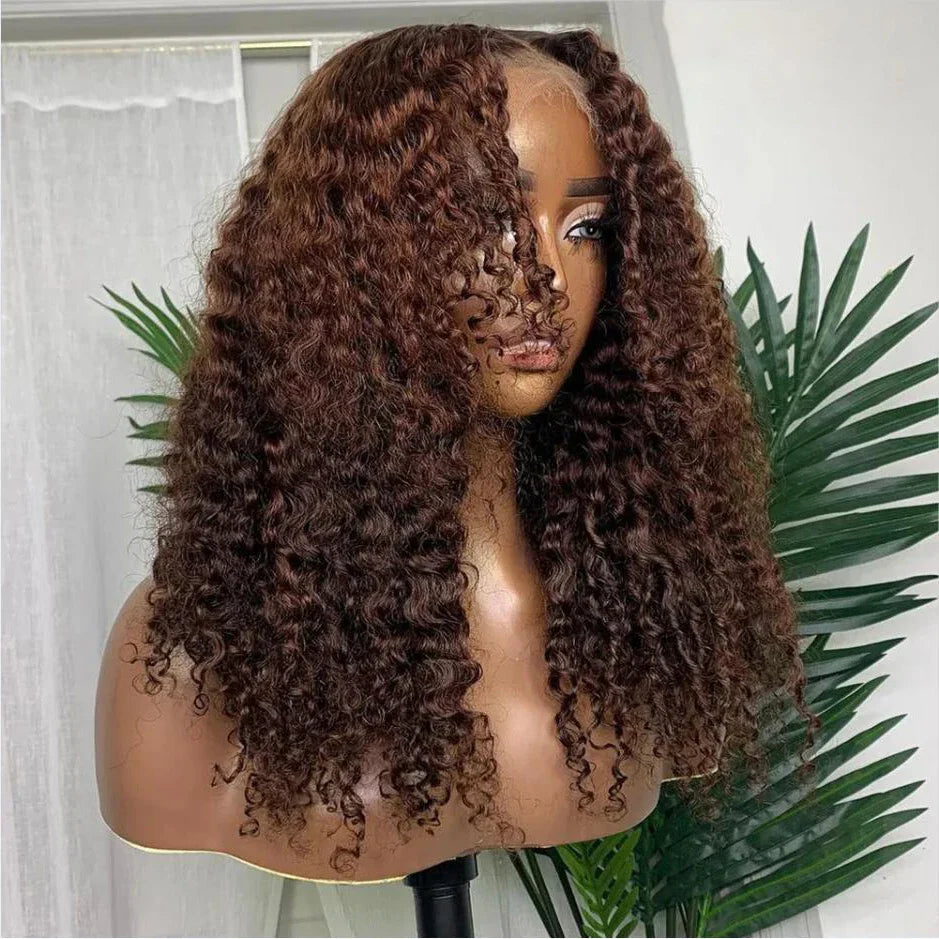 sengpan Soft Preplucked 26Inch Long 180Density Glueless Brown Kinky Curly Lace Front Wig For Black Women BabyHair Heat Temperature Daily