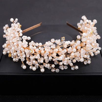 sengpan Luxury Pearl Crystal Bridal Crown Headpieces Handmade Party Wedding Hair Accessories Vintage Rhinestone Women Headband Tiaras